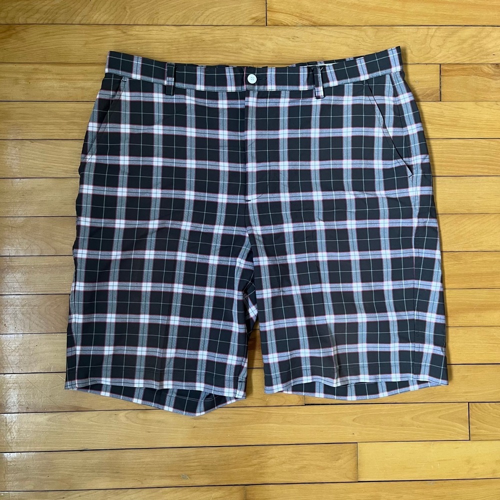 FootJoy Mens Plaid Golf Shorts Black White Performance Stretch Size 38